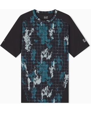 EA7 Slim Fit Jersey T-Shirt Ventus 7 With Allover Graphic - Blue