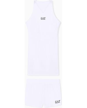 EA7 Ventus Dress Sleeveless With Mesh And Shorts Tennis Pro - White