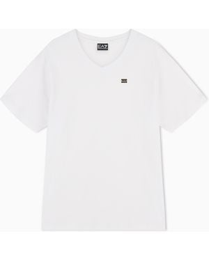 EA7 Core Lady Stretch Cotton Jersey V-Neck T-Shirt - White