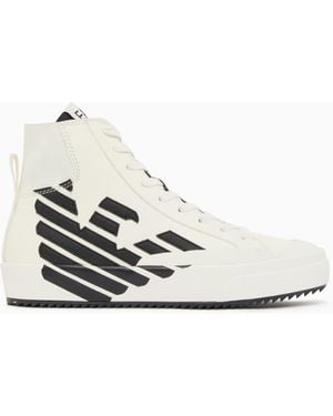 EA7 Sneaker Regular Fit High-Top Mit Geometrischem Muster - Weiß