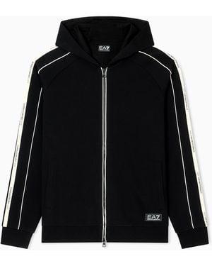 EA7 Logo Series Cotton-Blend Hooded Zip-Up Sweatshirt - Black
