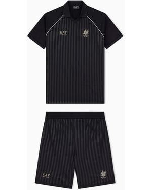 EA7 Completo Soccer Da Allenamento Con Polo E Pantaloncini - Nero