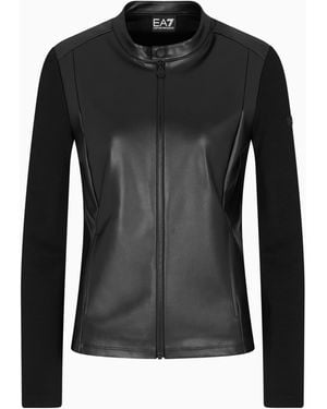 EA7 Winter Mix Zip-Up Sweatshirt With Leather-Effect Fabric Inserts - Black