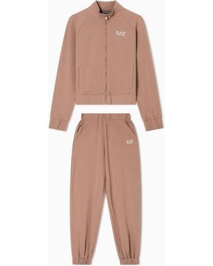 EA7 Stretch Cotton-Blend Tracksuit With Logo - Brown