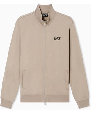 EA7 Cotton Zip Up With A Stand-Up Collar And Logo Core Identity - Natural