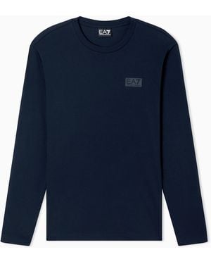 EA7 Logo Series Cotton Jersey Long-Sleeved T-Shirt - Blue