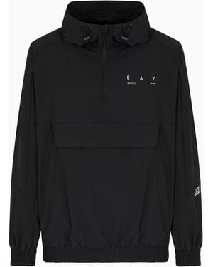 EA7 Graphic Series Stretch Technical Fabric Hooded Jacket - Black