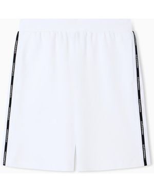 EA7 Logo Series Cotton-Blend Interlock Bermuda Shorts - White