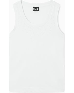 EA7 Precious Viscose-Blend Tank Top - White