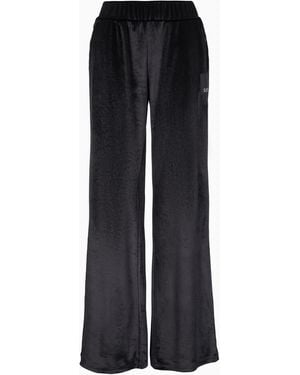 EA7 Athletic Velour Wide-Leg Trousers - Black