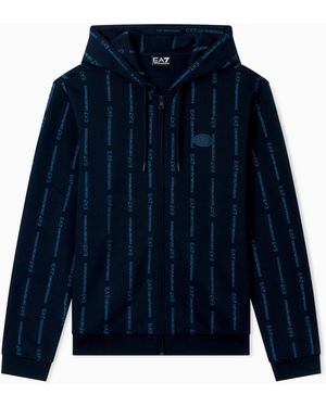 EA7 Felpa Con Zip E Cappuccio Graphic Series - Blu