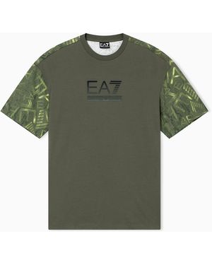 EA7 Graphic Series T-Shirt Mit Rundhalsausschnitt Aus Baumwolljersey - Grün