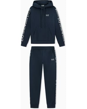 EA7 Cotton Suit Tracksuit With A Hood And Logo Tape Tracksuit - Blue
