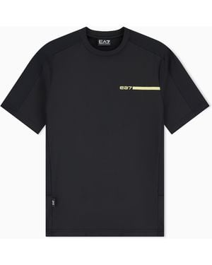 EA7 Logo Series Stretch Technical Fabric T-Shirt - Black