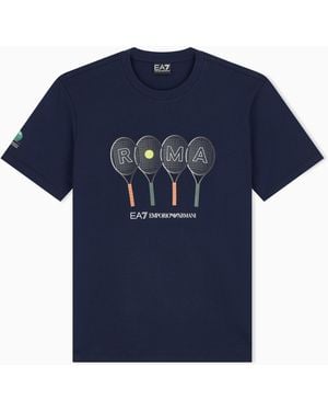 EA7 Internazionali Bnl D'Italia Cotton, Crew-Neck T-Shirt With Print - Blue