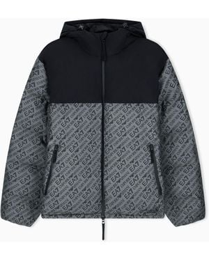 EA7 Oversized Hooded Bomber Jacket With Repeated Logo - Black
