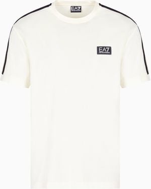 EA7 Logo Series T-Shirt Aus Baumwoll-Jersey - Natur