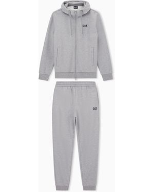 EA7 Core Identity Cotton-Blend Hooded Tracksuit - Grey