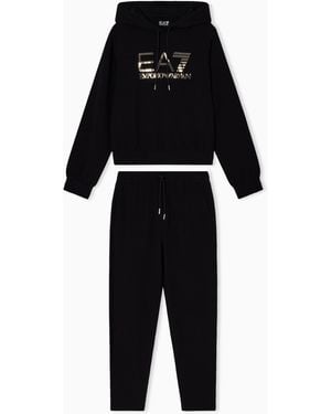EA7 Organic Cotton-Blend Tracksuit With Oversized Logo - Black