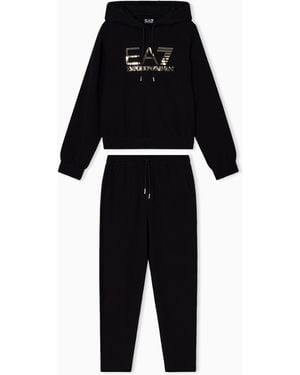 EA7 Organic Cotton-Blend Tracksuit With Oversized Logo - Black