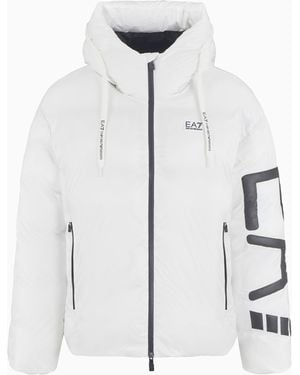 EA7 Technical Fabric Padded Jacket With Hood - White