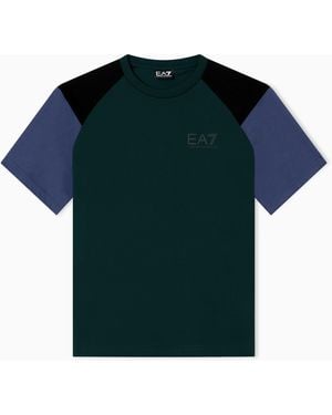 EA7 Asv Athletic Colour Block T-Shirt Mit Rundhalsausschnitt Aus Einer Bio-Baumwollmischung - Grün