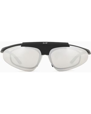 EA7 Sportsonnenbrille Mit Hochklappbaren Gläsern - Weiß