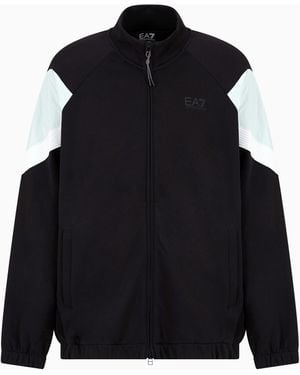 EA7 7 Lines Sweatshirt Mit Reißverschluss, Gefertigt Aus Baumwoll-Jersey - Schwarz