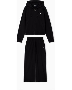 EA7 Cotton Stretch Suit With Hood And Wide Pants Core Lady - Black