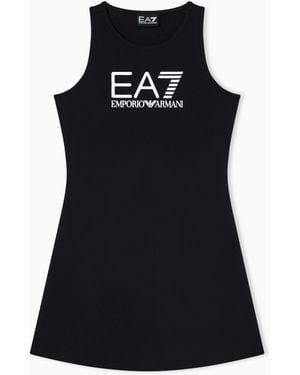 EA7 Logo Series Girl Stretch Cotton Dress - Black