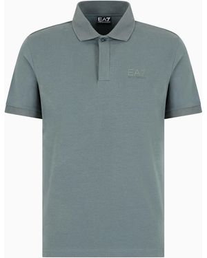 EA7 Visibility Poloshirt Aus Baumwollstretch-Jersey - Blau
