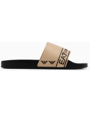 EA7 Slides Mit Einem Logo-Band Und Breitem Riemen - Weiß
