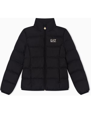 EA7 Logo Series Girl Padded, Hooded Jacket - Blue