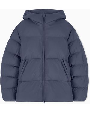 EA7 Oversized Hooded Bomber Jacket With An Extended Logo - Blue