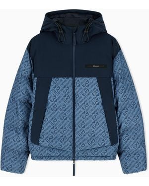 EA7 Oversized Hooded Bomber Jacket With Repeated Logo - Blue