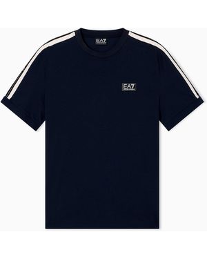 EA7 Logo Series T-Shirt Aus Baumwoll-Jersey - Blau