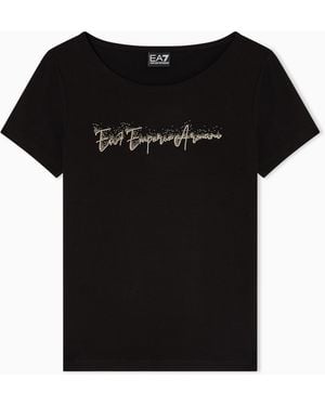 EA7 Logo Series Stretch-Jersey T-Shirt With Signature Logo - Black