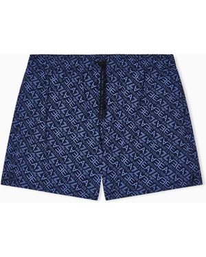 EA7 Graphic Series Swim Trunks With Monogram Print - Blue