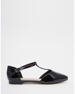 Warehouse Patent T Bar Flat Shoes - Black
