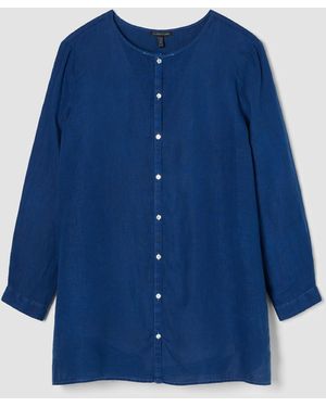 Eileen Fisher Renew Organic Linen Long-sleeve Shirt, Xl - Blue