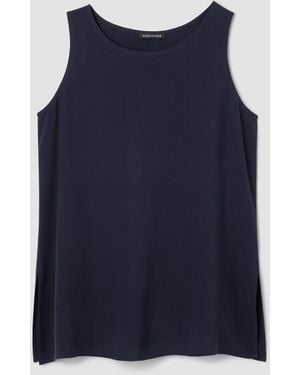 Eileen Fisher Silk Georgette Crepe Ballet Neck Long Tank - Blue