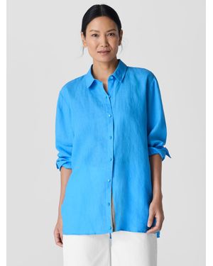 Eileen Fisher Organic Handkerchief Linen Classic Collar Shirt - Blue