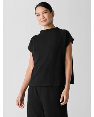 Eileen Fisher Crinkled Jersey Funnel Neck Top - Black