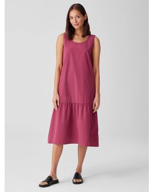 Eileen Fisher Washed Organic Cotton Poplin Tiered Dress - Pink