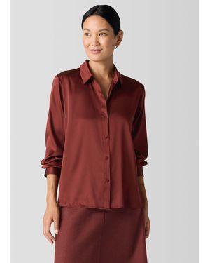 Eileen Fisher Stretch Silk Charmeuse Classic Collar Shirt - Red