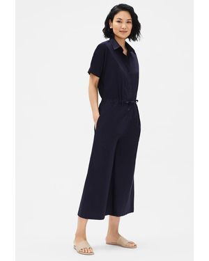 Eileen Fisher Organic Cotton Poplin Wide-leg Jumpsuit - Blue