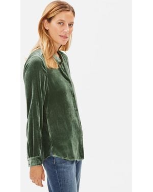 Eileen Fisher Velvet Mandarin Collar Shirt - Green