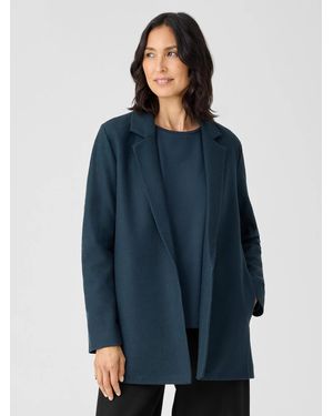 Eileen Fisher Boiled Wool Jersey Long Blazer - Blue