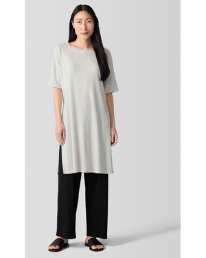 Eileen Fisher Textured Stretch Rib Ballet Neck Top - White