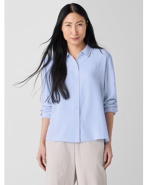 Eileen Fisher Silk Georgette Crepe Classic Collar Shirt - Blue